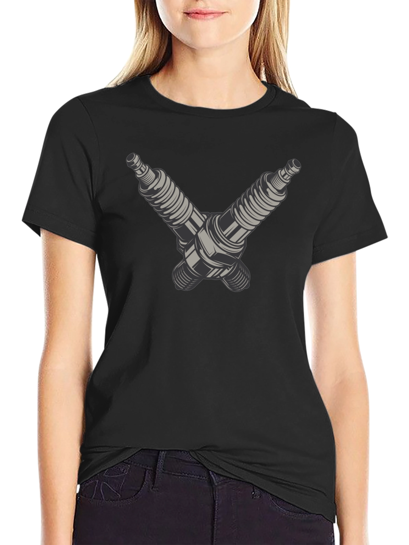 Spark Plug Crossed Graphic Tee - Black