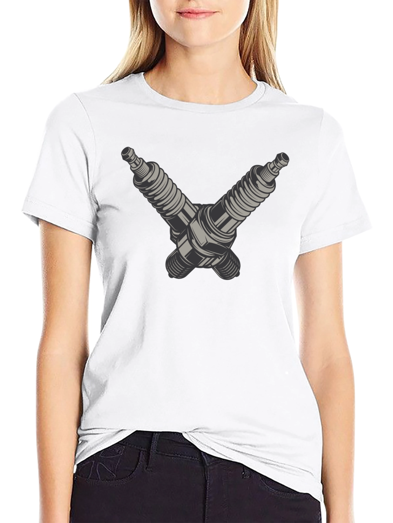 Spark Plug Crossed Graphic Tee - Black