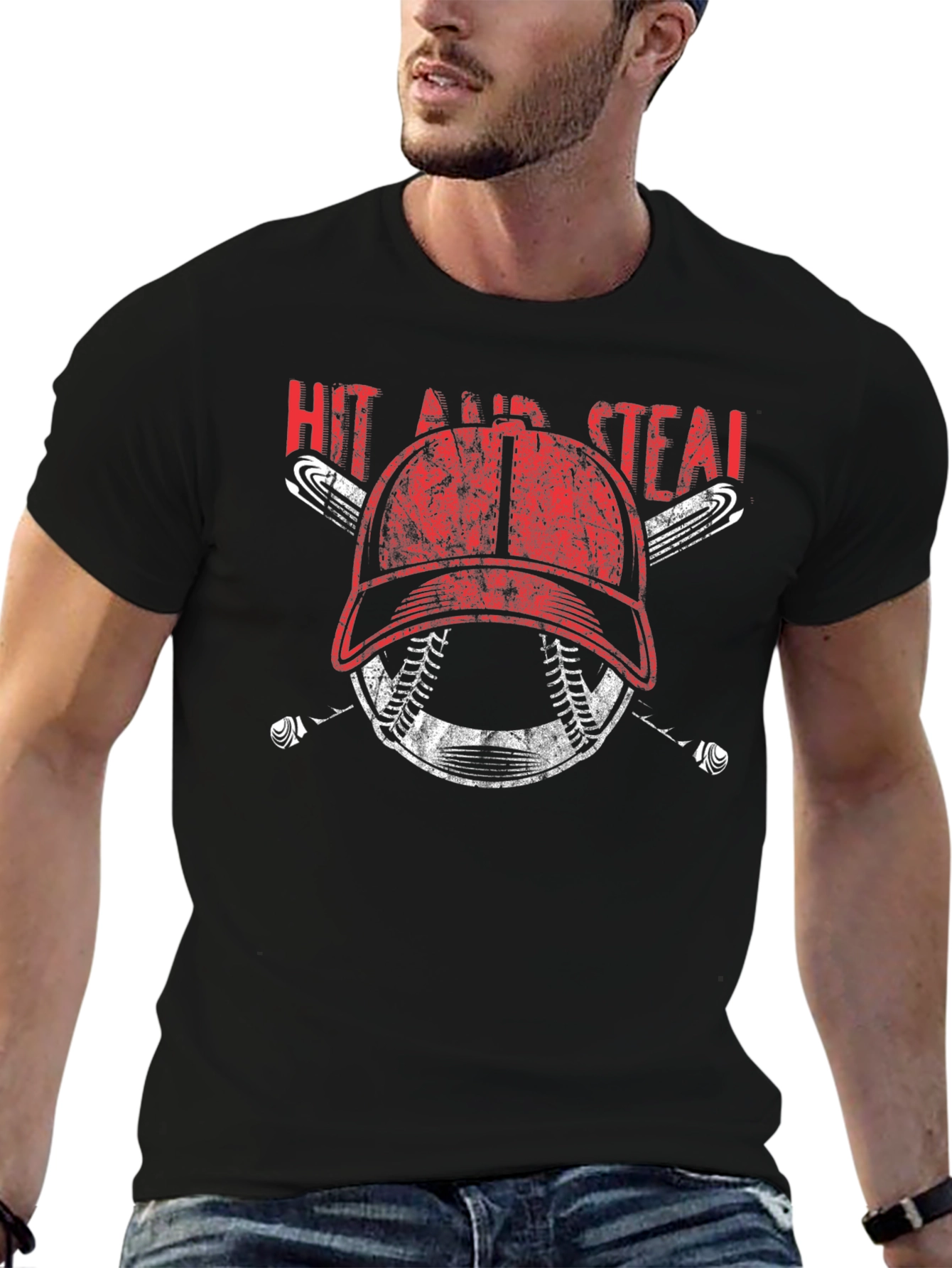 Hit and Steal Baseball Graphic T-Shirt