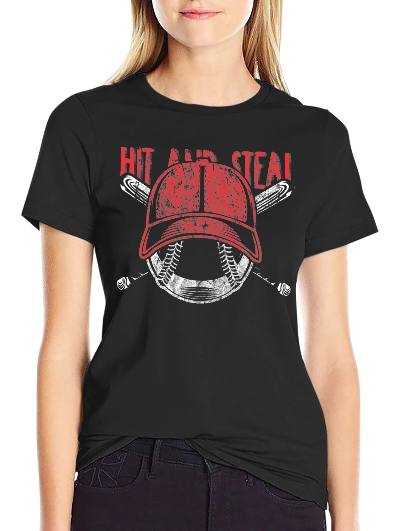 Hit and Steal Baseball Graphic T-Shirt