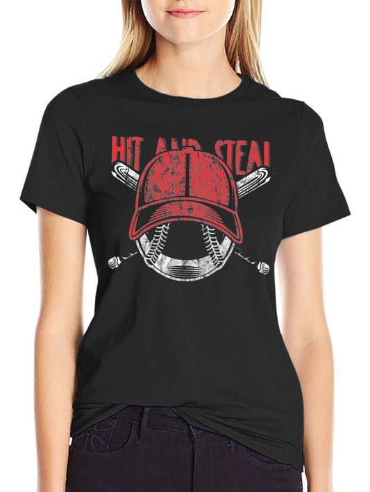 Hit and Steal Baseball Graphic T-Shirt