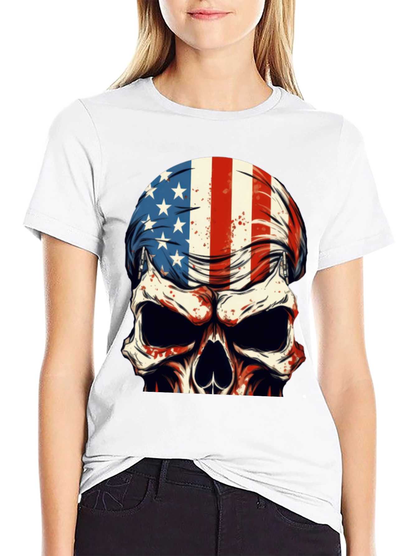 American Flag Skull Graphic T-Shirt