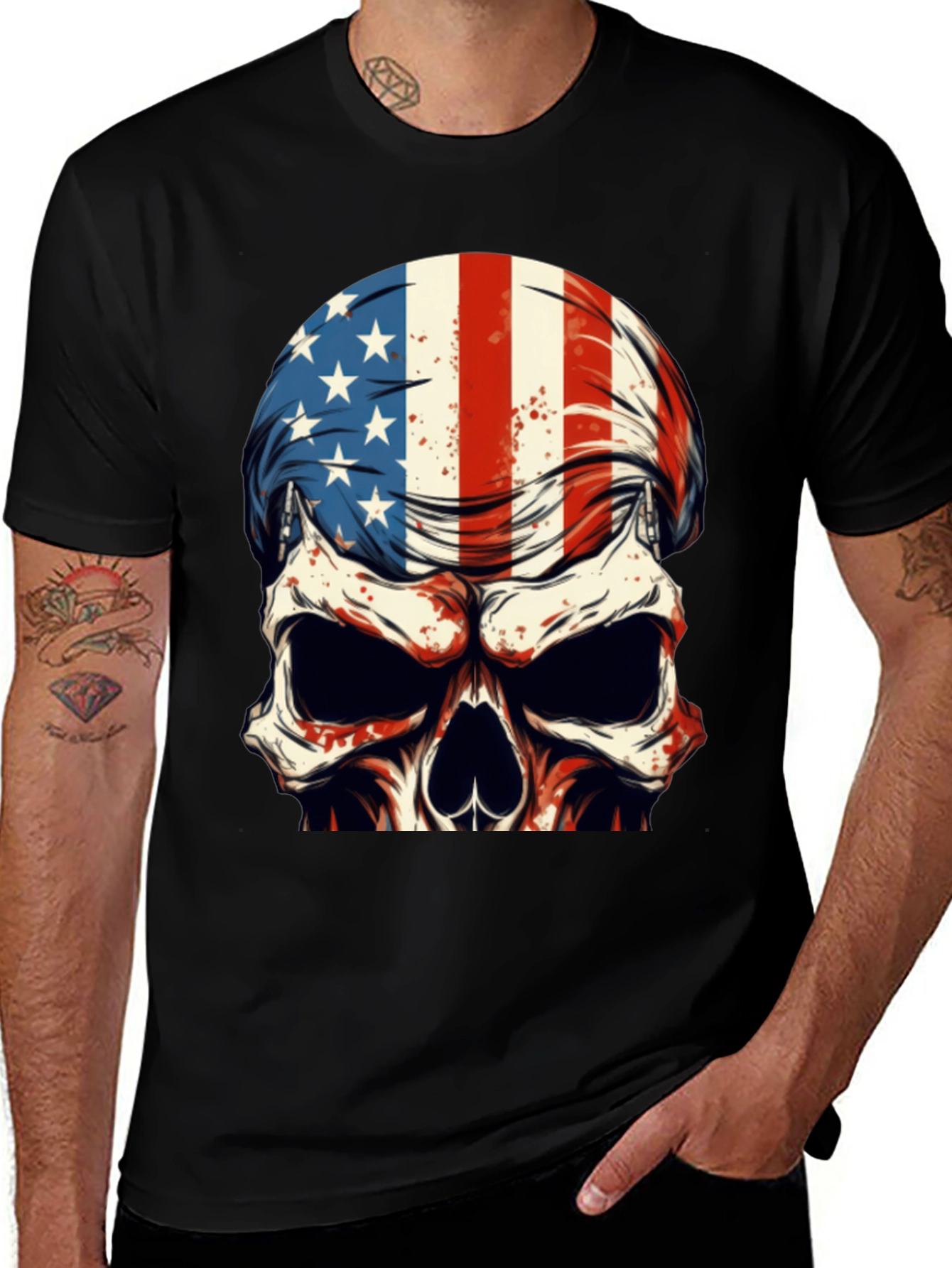 American Flag Skull Graphic T-Shirt