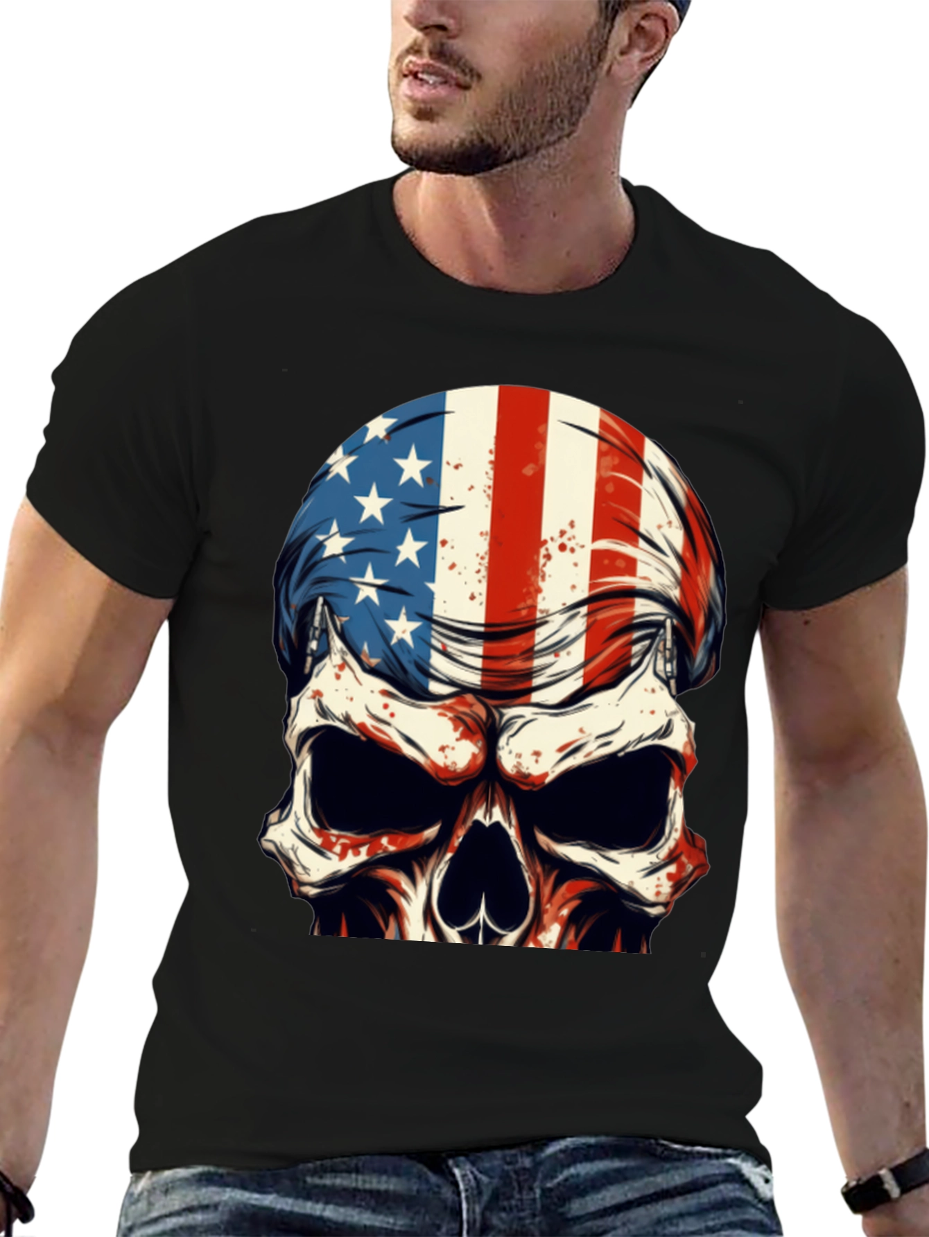 American Flag Skull Graphic T-Shirt
