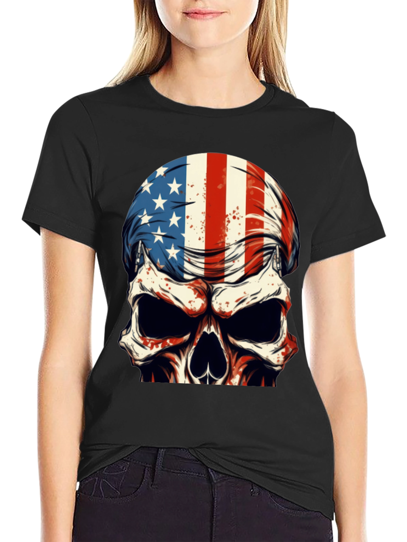American Flag Skull Graphic T-Shirt