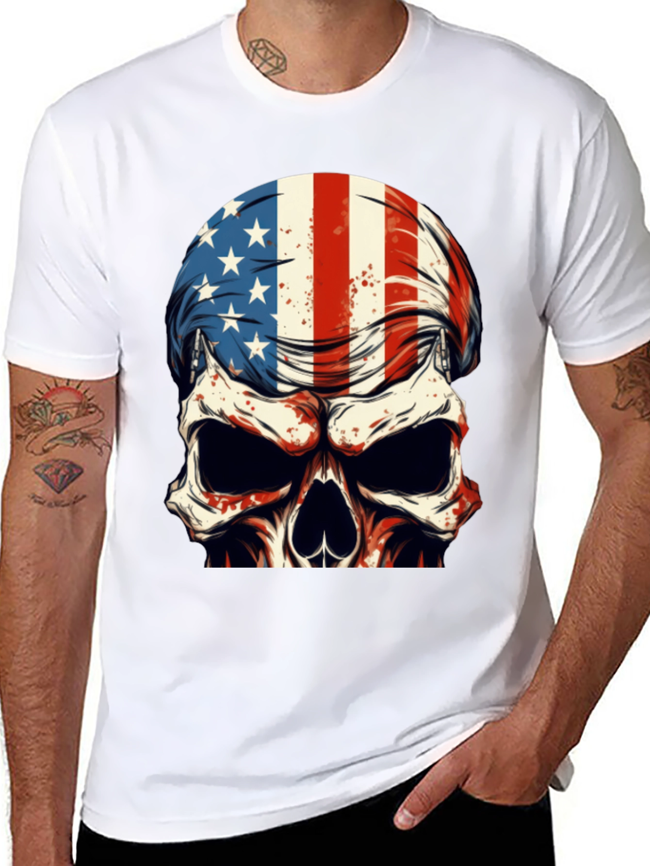 American Flag Skull Graphic T-Shirt