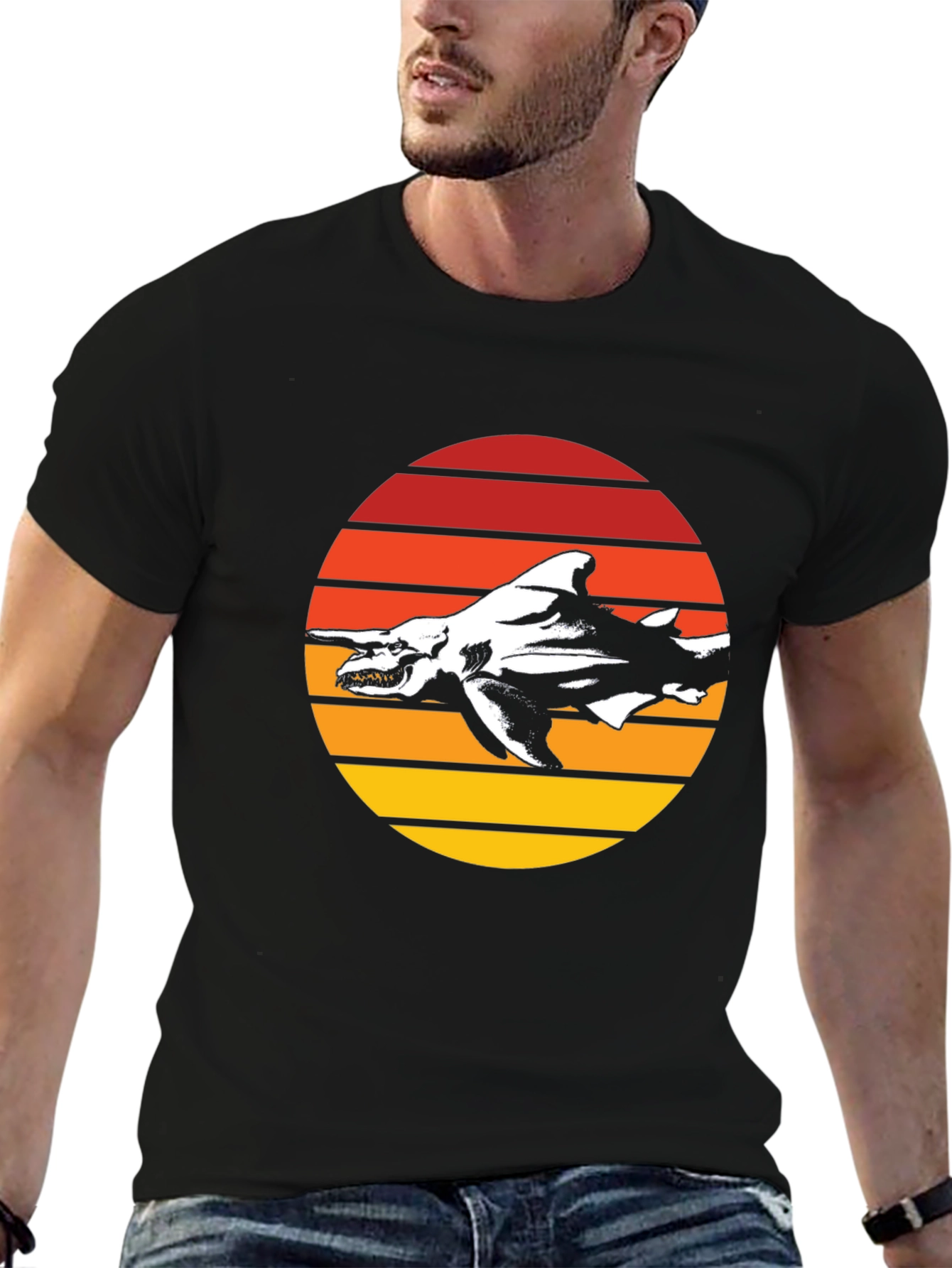 Retro Shark Graphic T-Shirt - Black