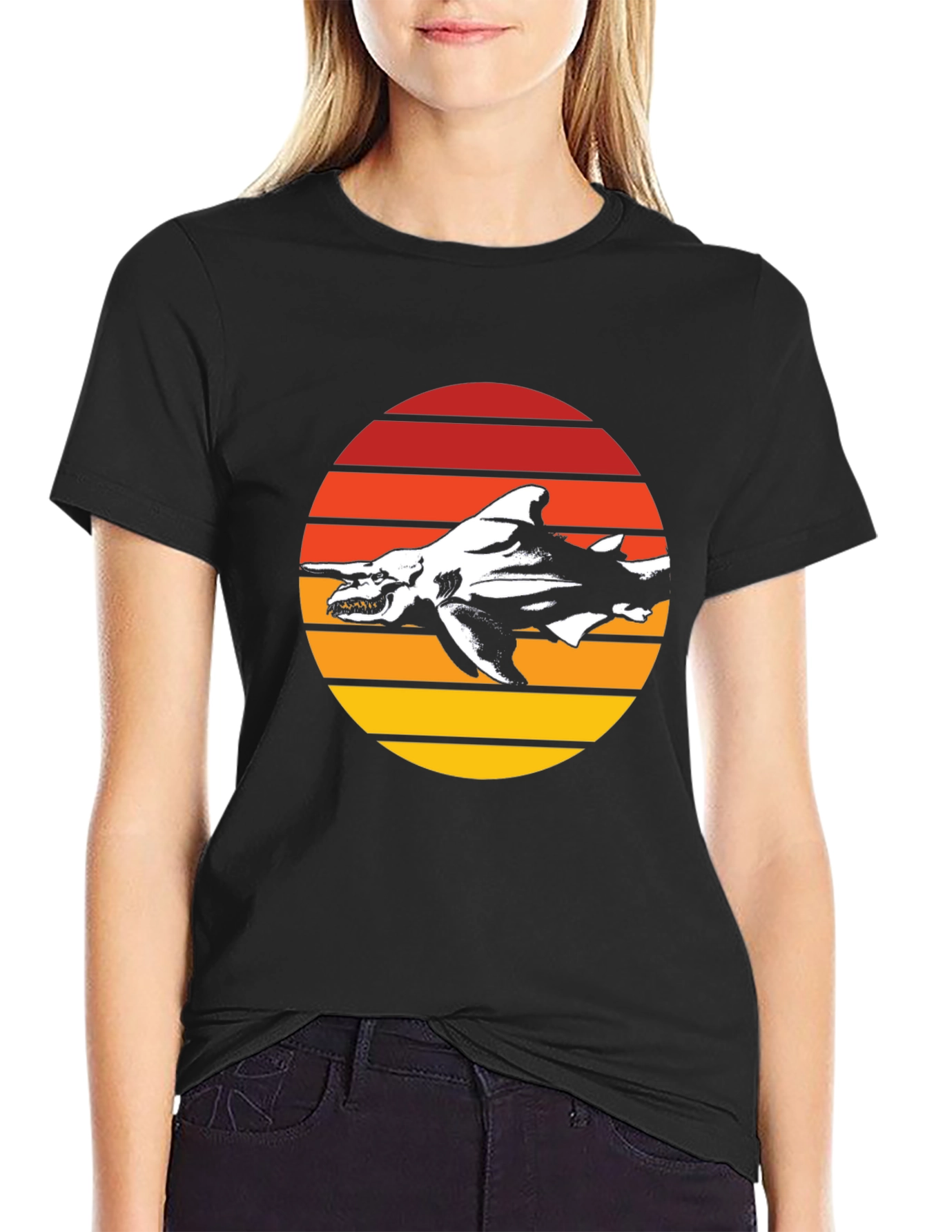 Retro Shark Graphic T-Shirt - Black