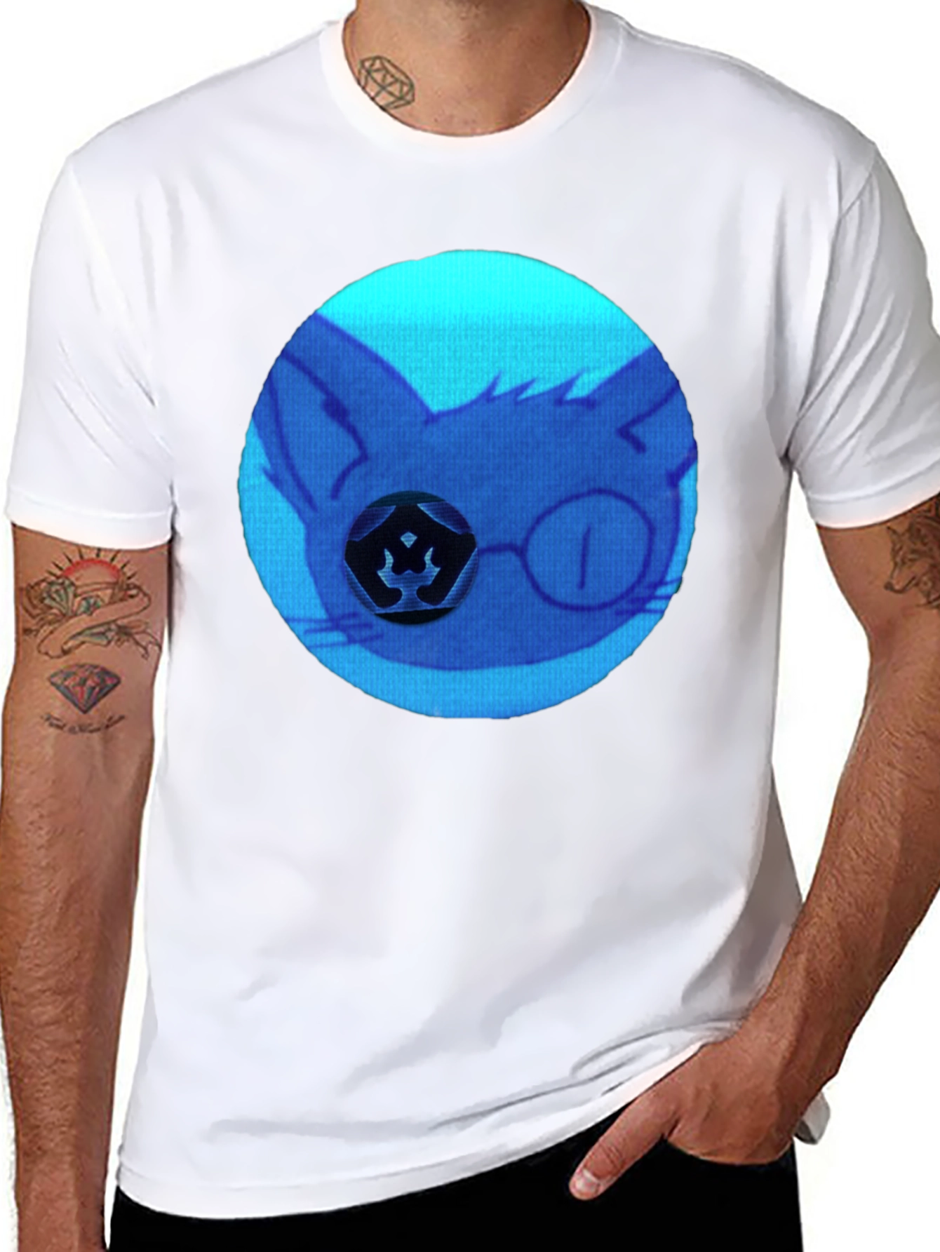 Cool Blue Cat Graphic T-Shirt