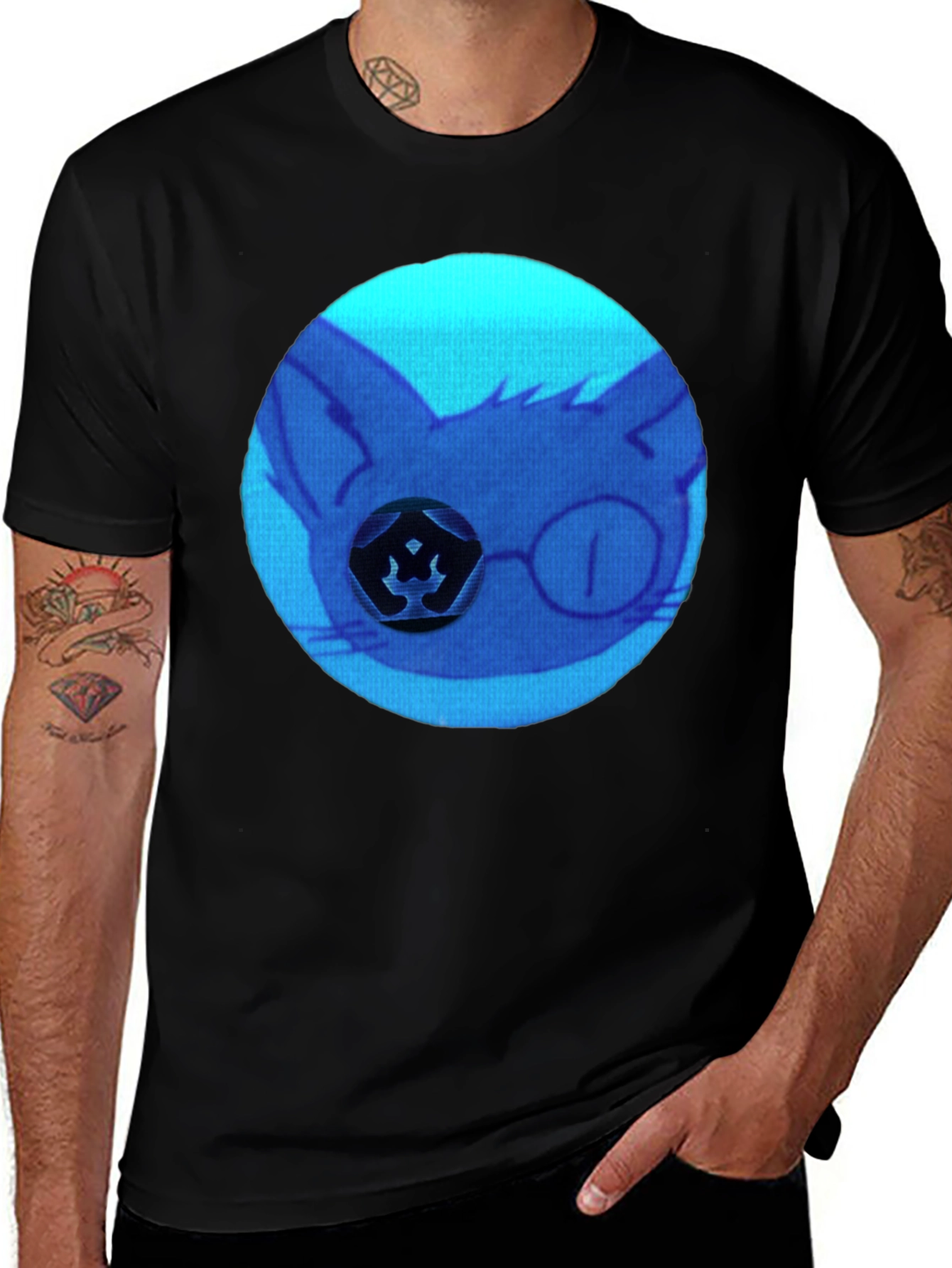 Cool Blue Cat Graphic T-Shirt