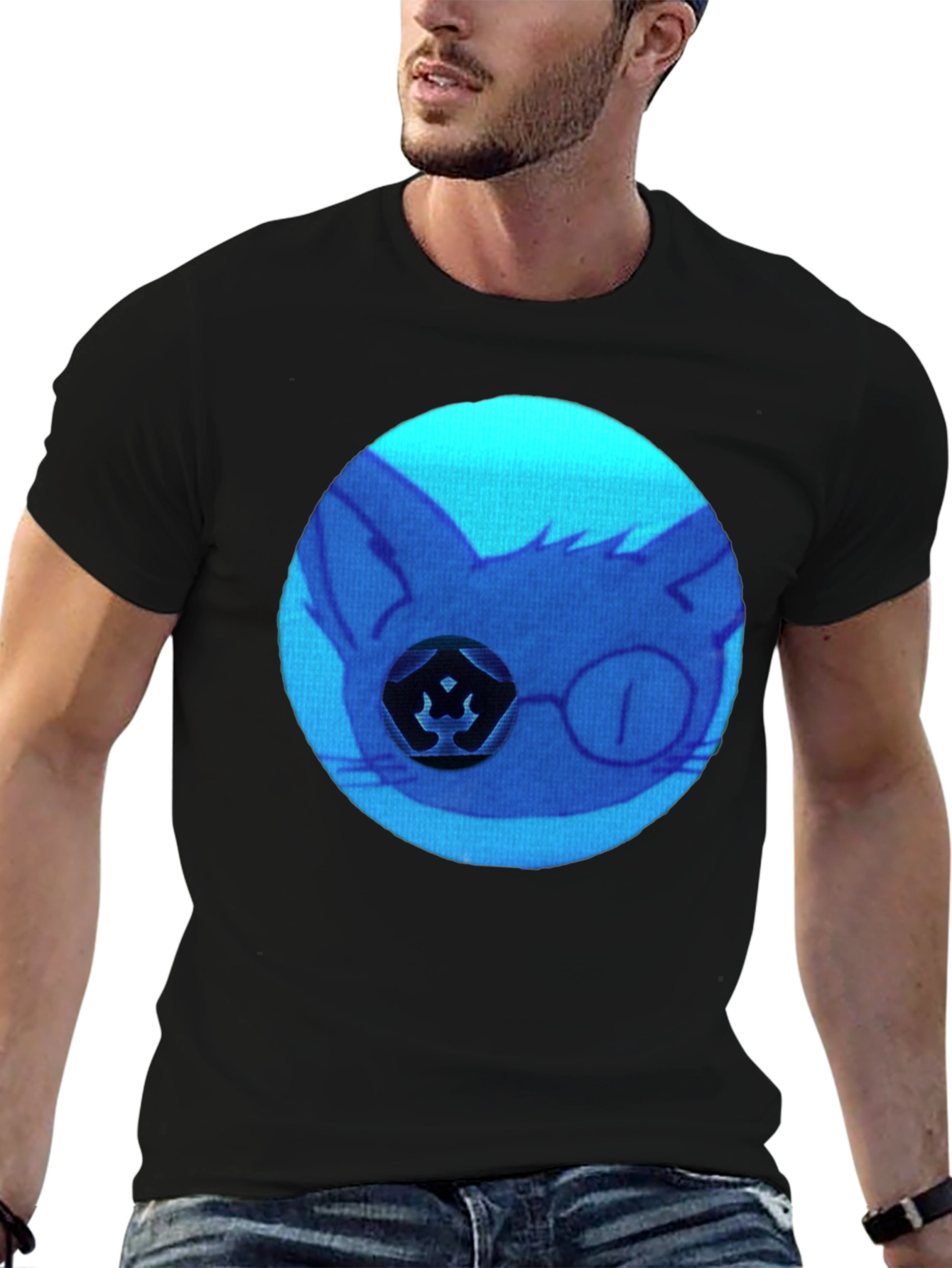 Cool Blue Cat Graphic T-Shirt
