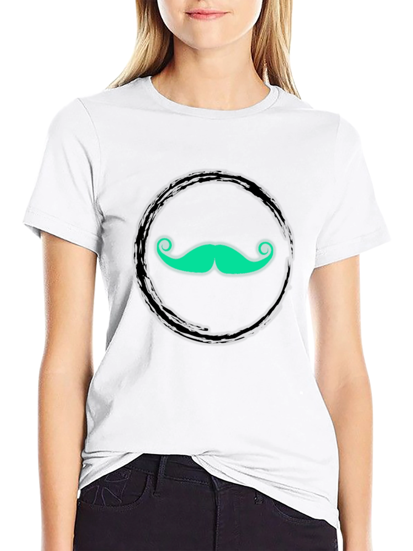 Funky Mustache Graphic Tee - Black Cotton T-Shirt