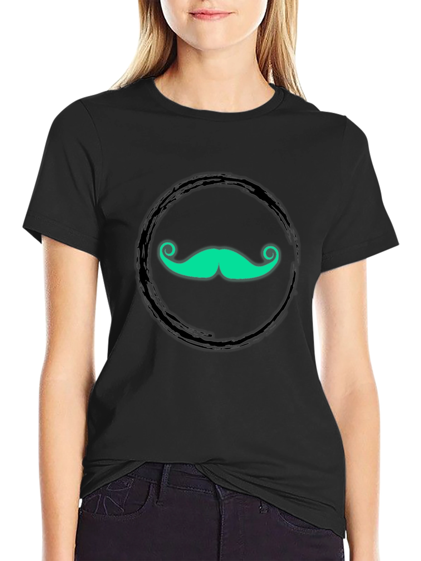 Funky Mustache Graphic Tee - Black Cotton T-Shirt