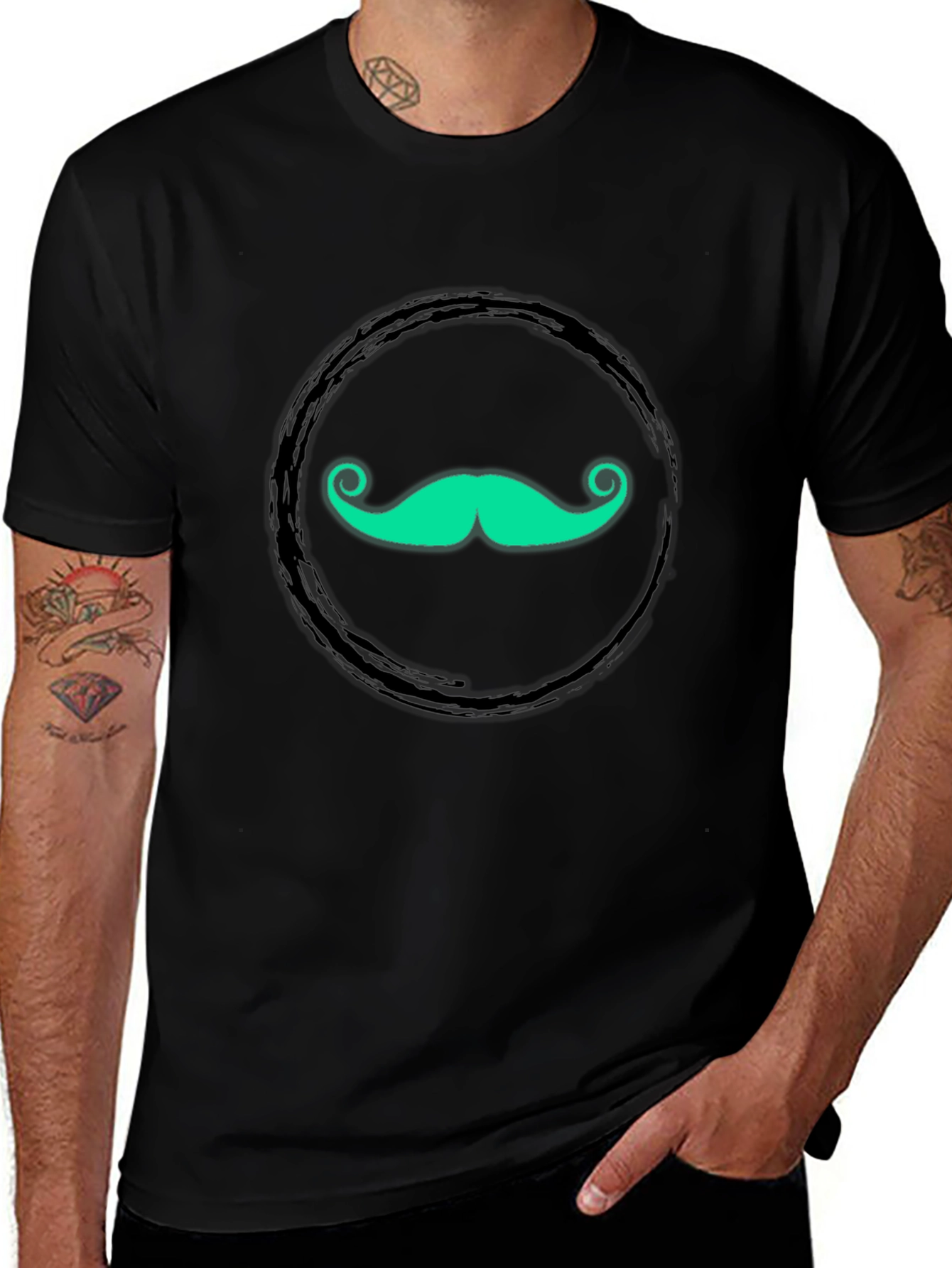 Funky Mustache Graphic Tee - Black Cotton T-Shirt