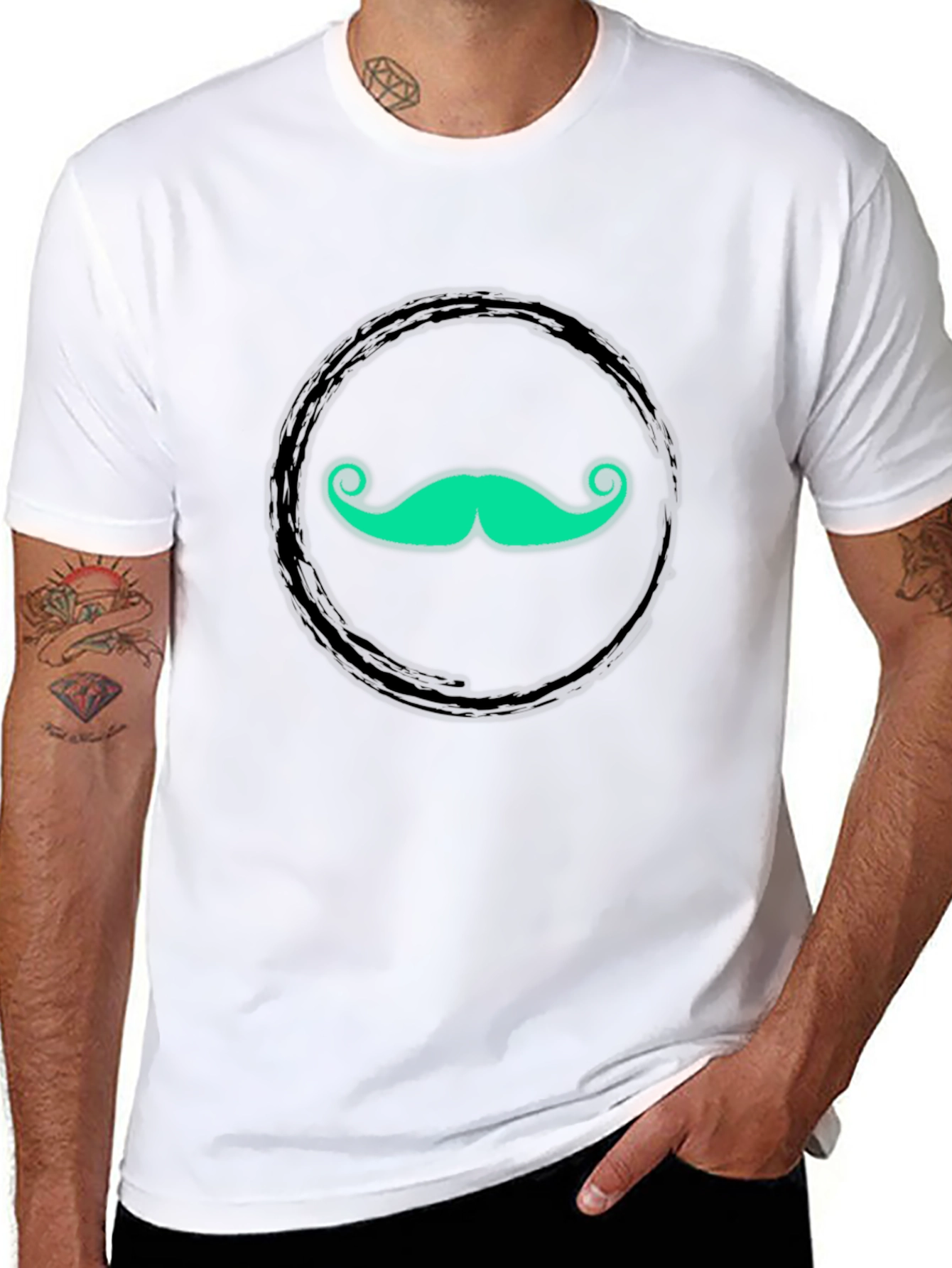 Funky Mustache Graphic Tee - Black Cotton T-Shirt