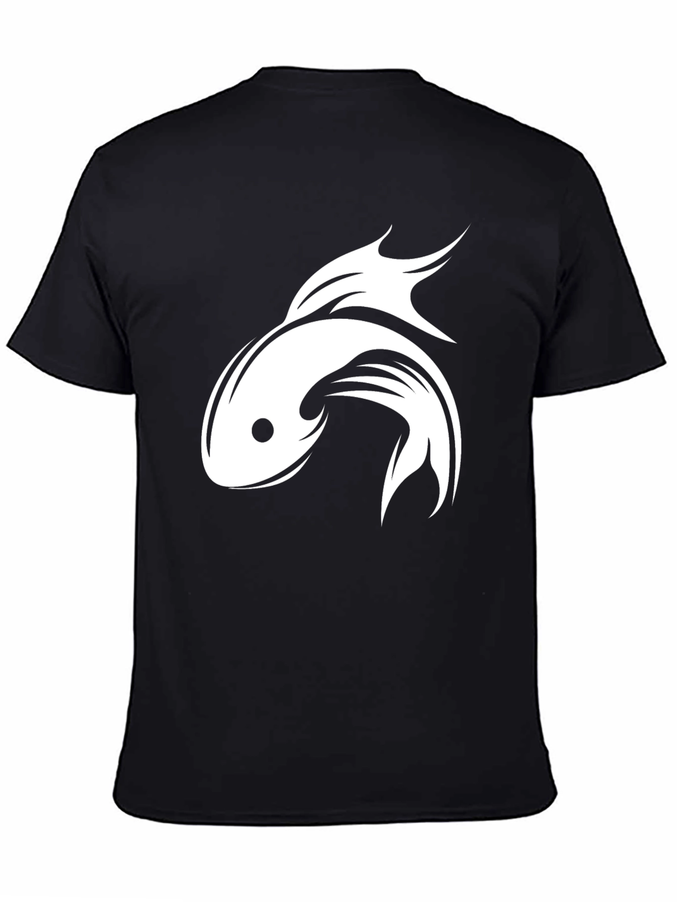 Black T-Shirt with White Fish Graphic