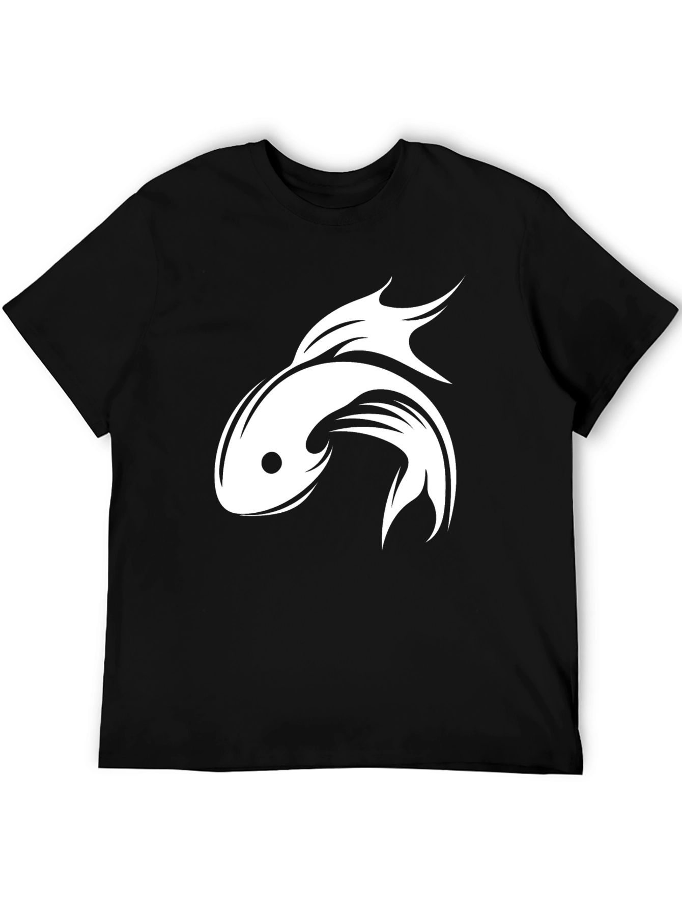 Black T-Shirt with White Fish Graphic