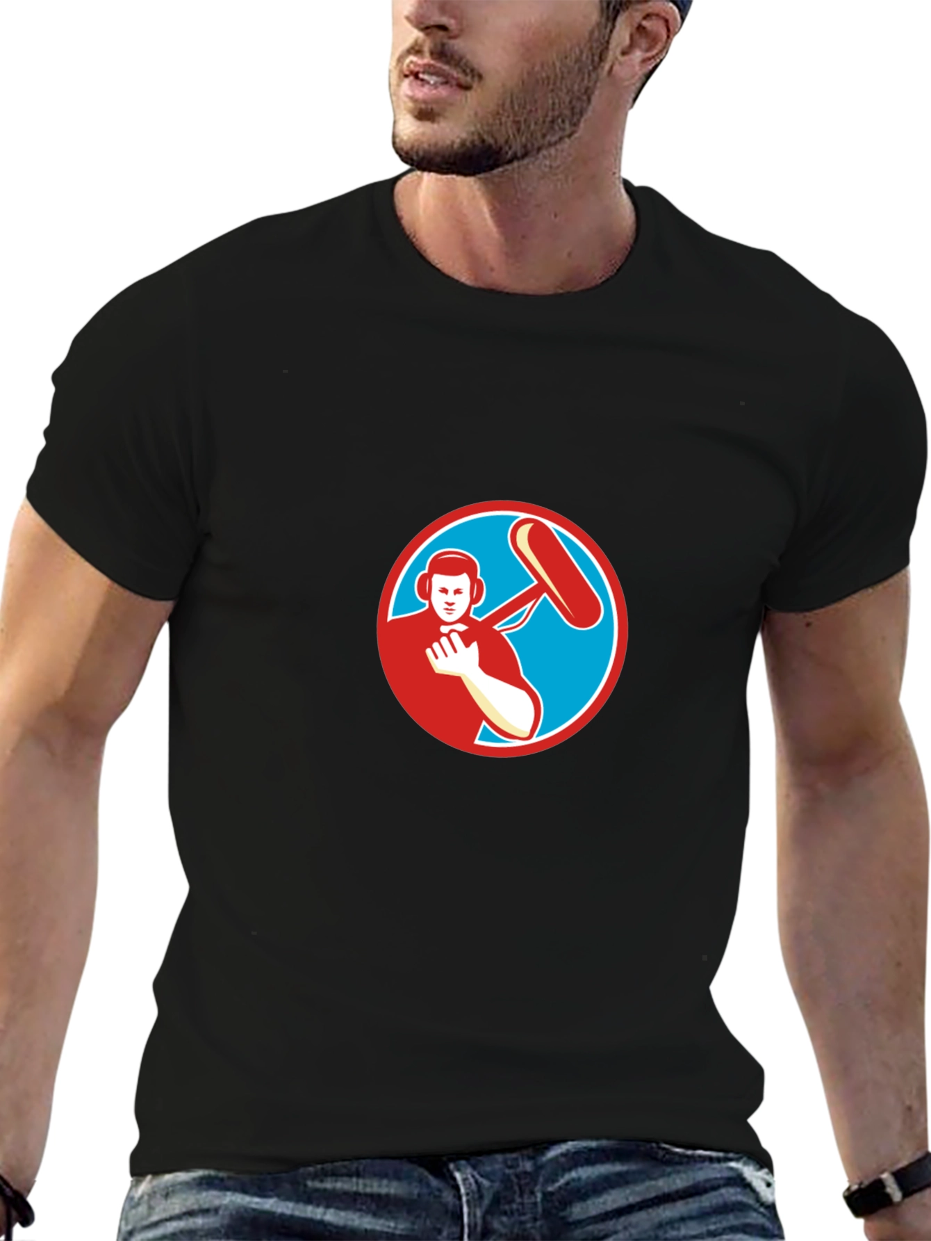 Black T-Shirt with Soundman Circle Graphic