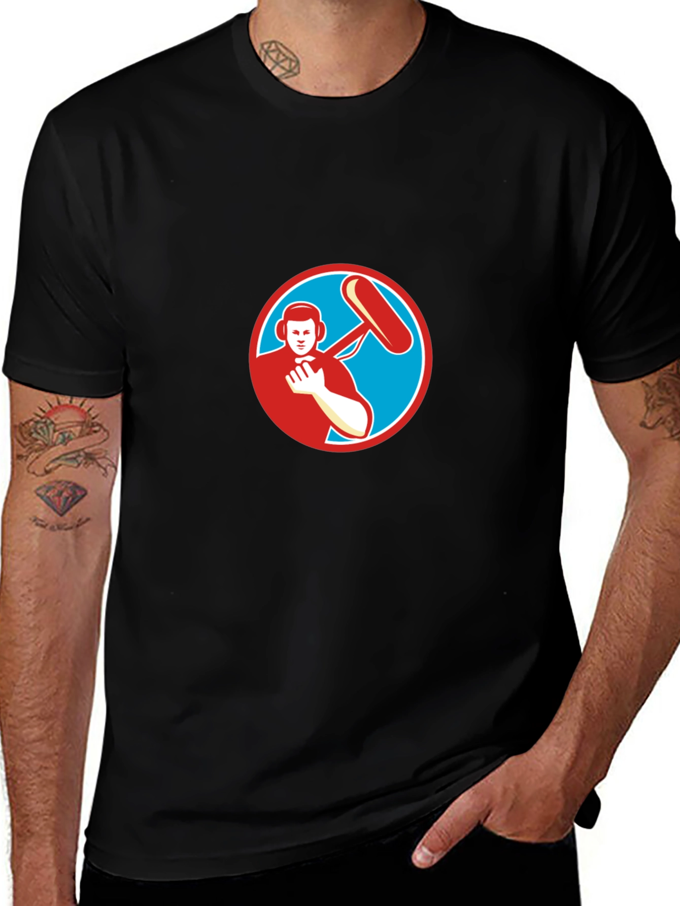 Black T-Shirt with Soundman Circle Graphic