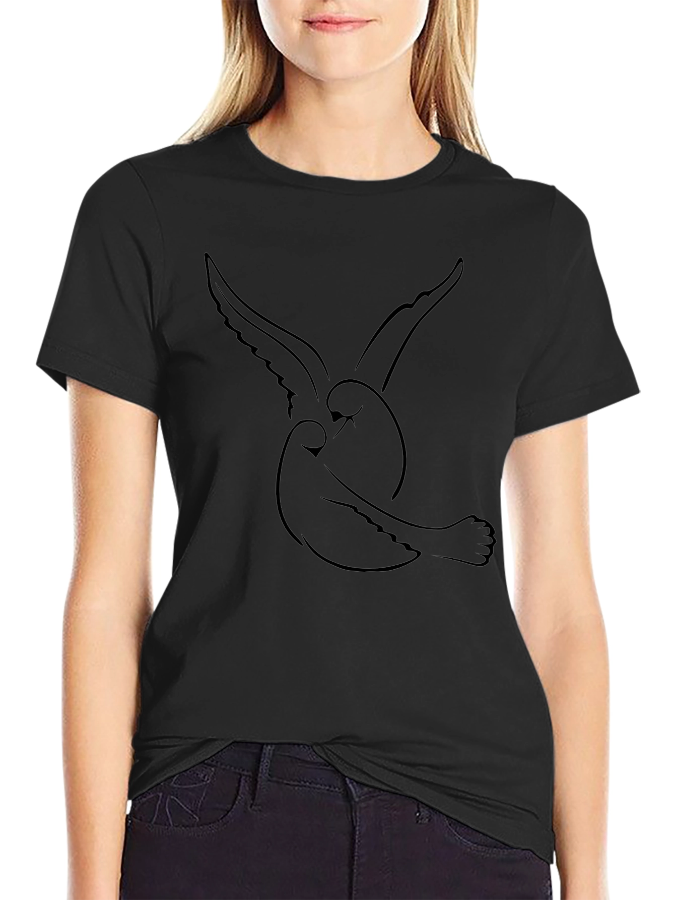 Modern Bird Graphic Black T-Shirt