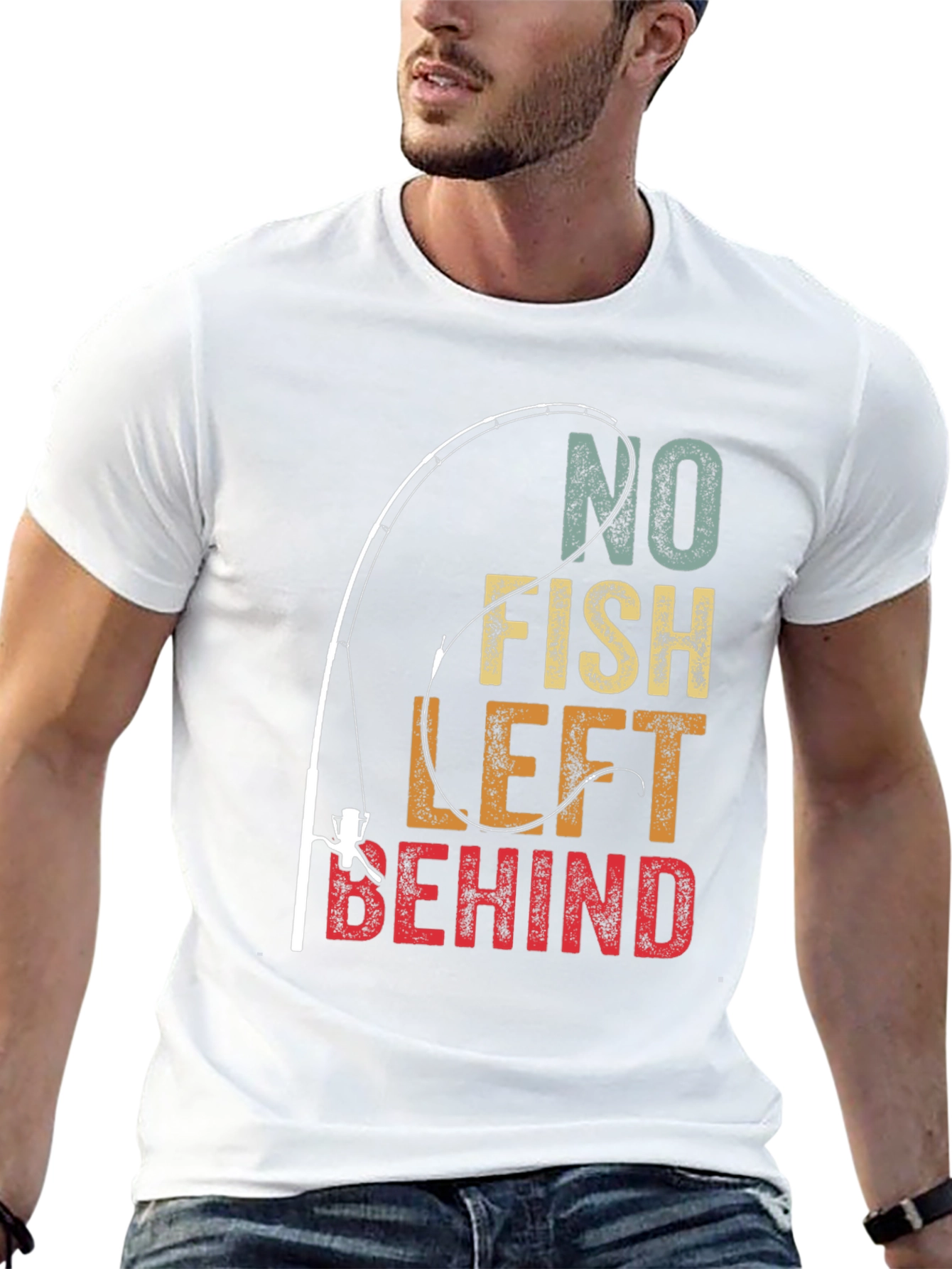 No Fish Left Behind T-Shirt - Fishing Rod Graphic