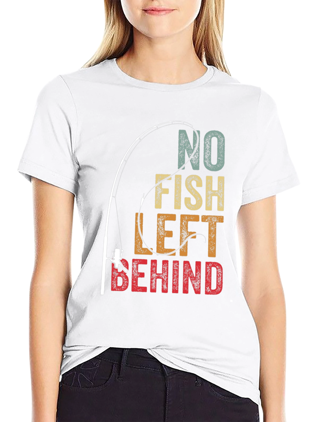No Fish Left Behind T-Shirt - Fishing Rod Graphic