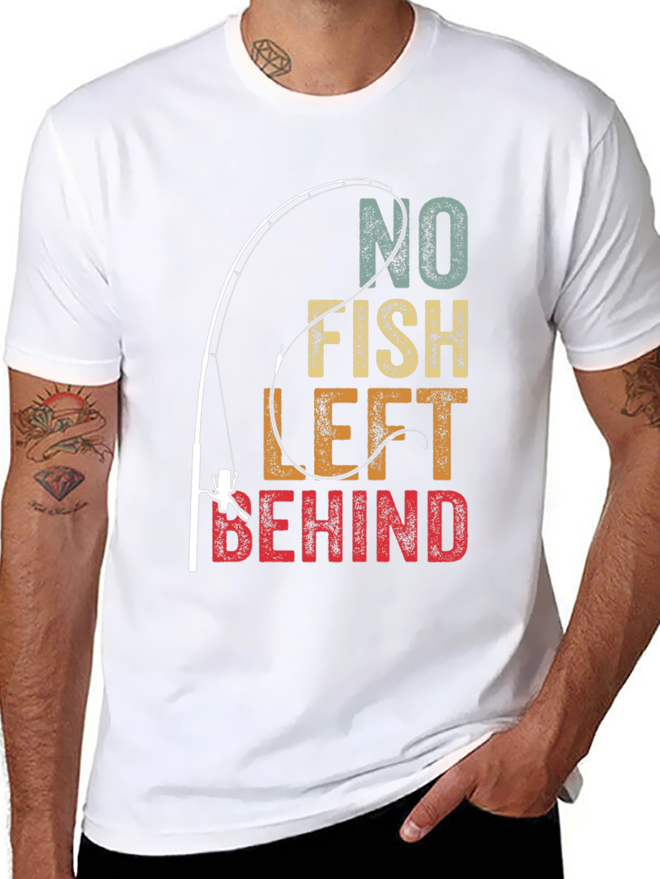 No Fish Left Behind T-Shirt - Fishing Rod Graphic