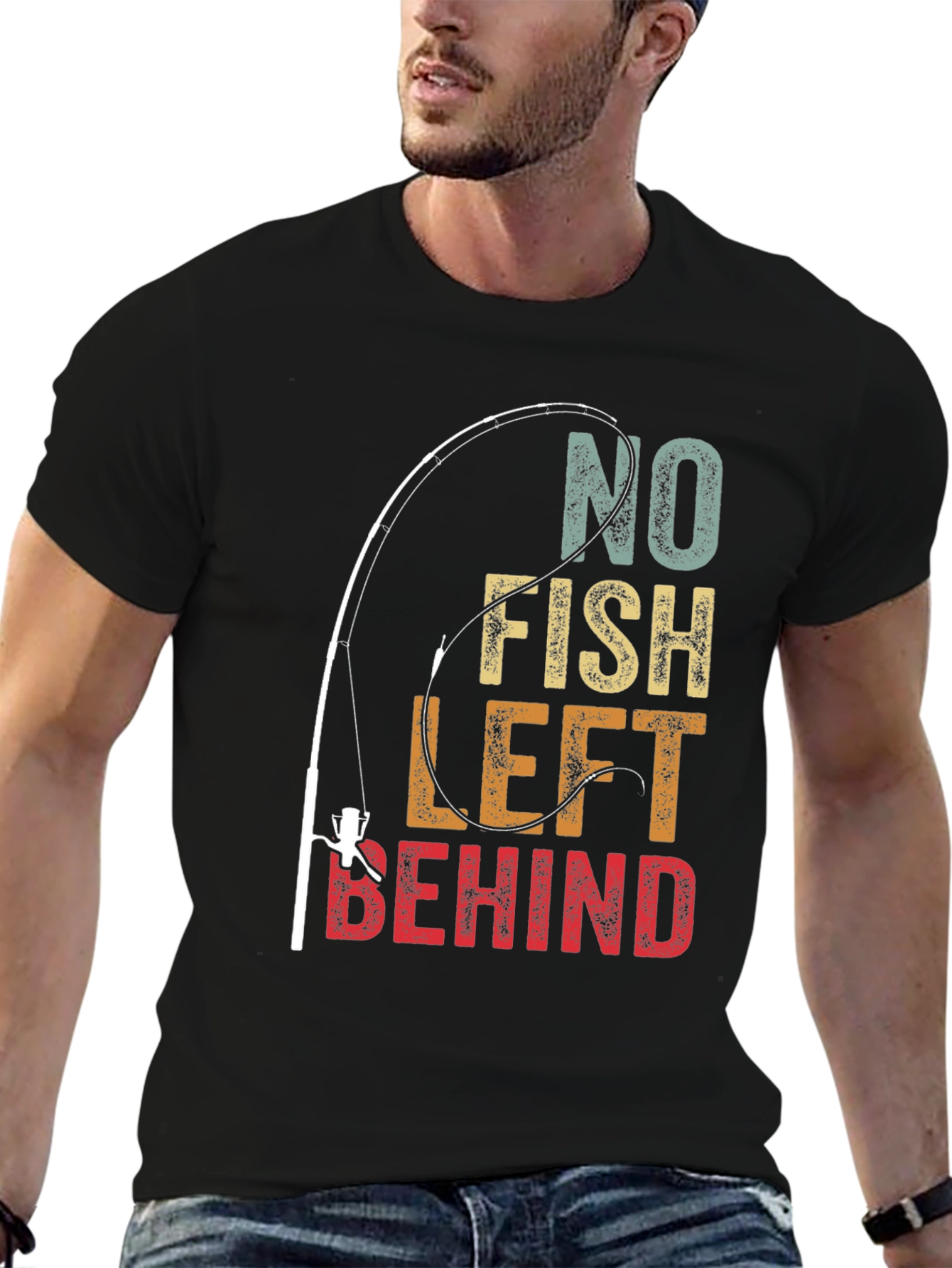 No Fish Left Behind T-Shirt - Fishing Rod Graphic