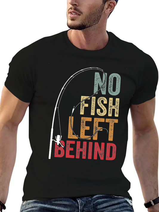 No Fish Left Behind T-Shirt - Fishing Rod Graphic