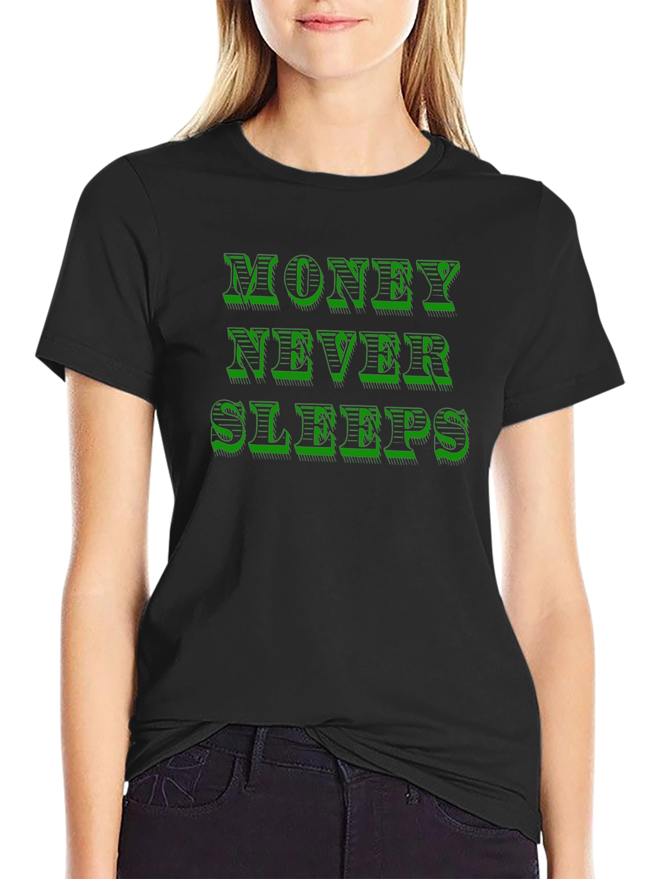 Money Never Sleeps Graphic T-Shirt - Black