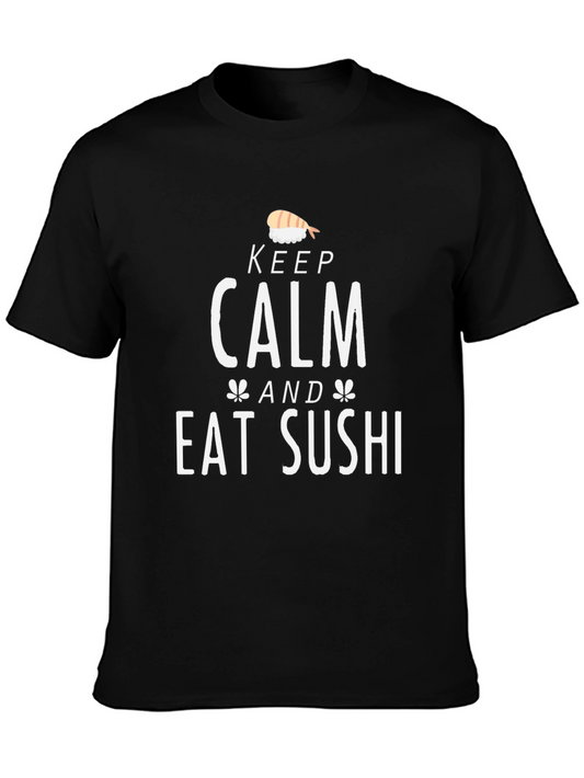 Keep Calm & Eat Sushi Graphic Tee - Black Cotton T-Shirt