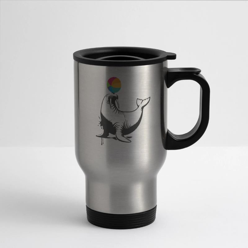 Walrus with colorful ball in stencil style