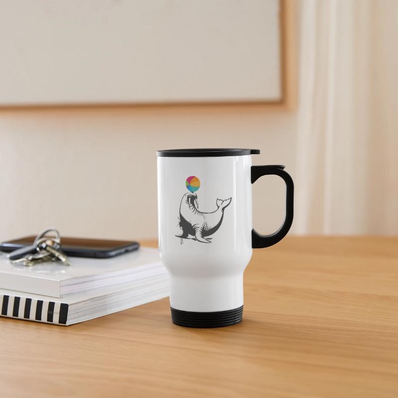 Walrus with colorful ball in stencil style