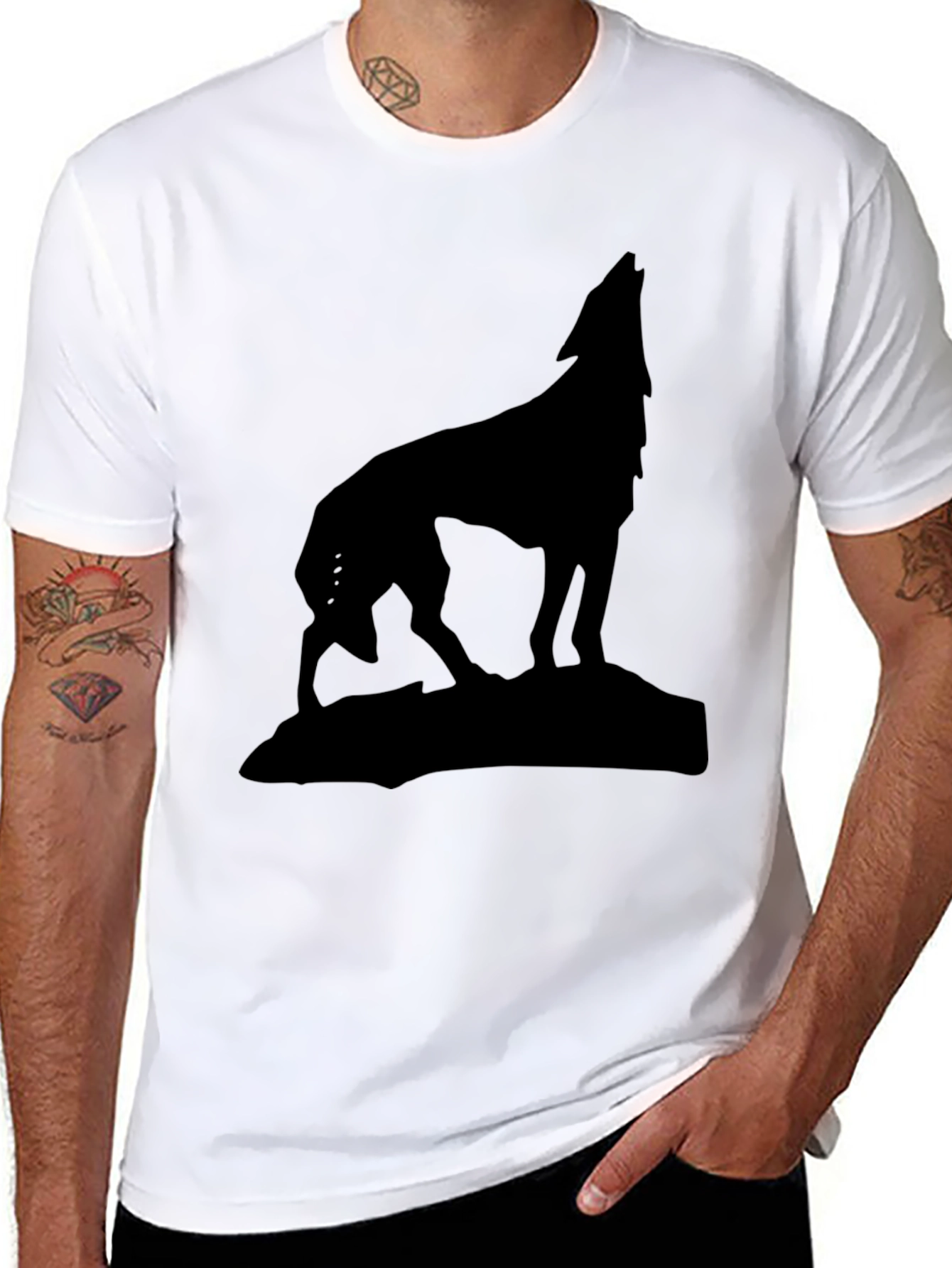Wolf Howling Silhouette Black T-Shirt