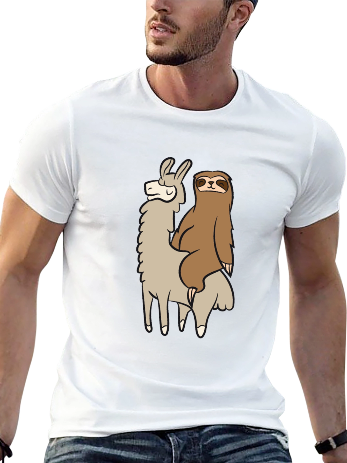 Llama and Sloth Black T-Shirt