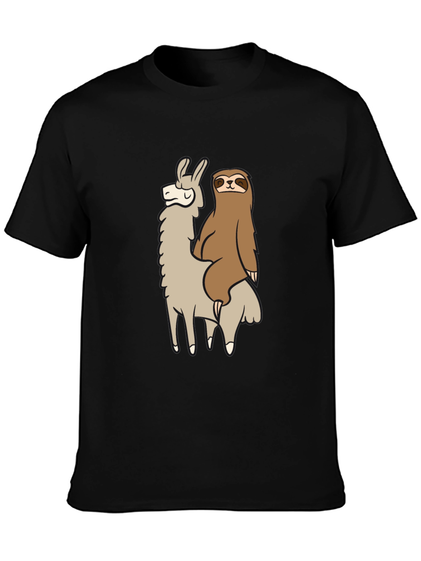 Llama and Sloth Black T-Shirt