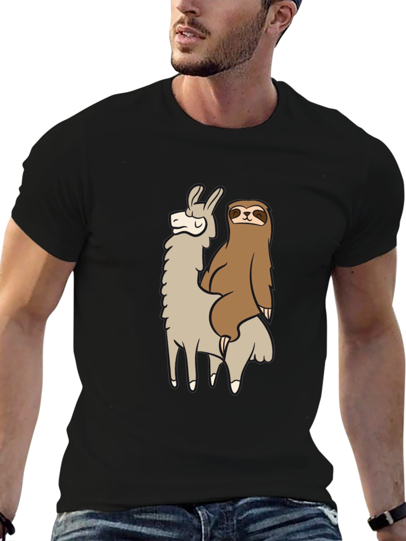 Llama and Sloth Black T-Shirt
