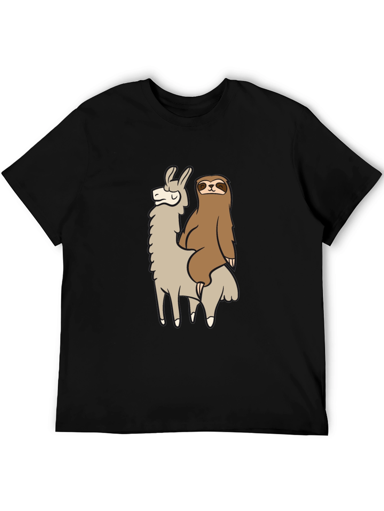 Llama and Sloth Black T-Shirt