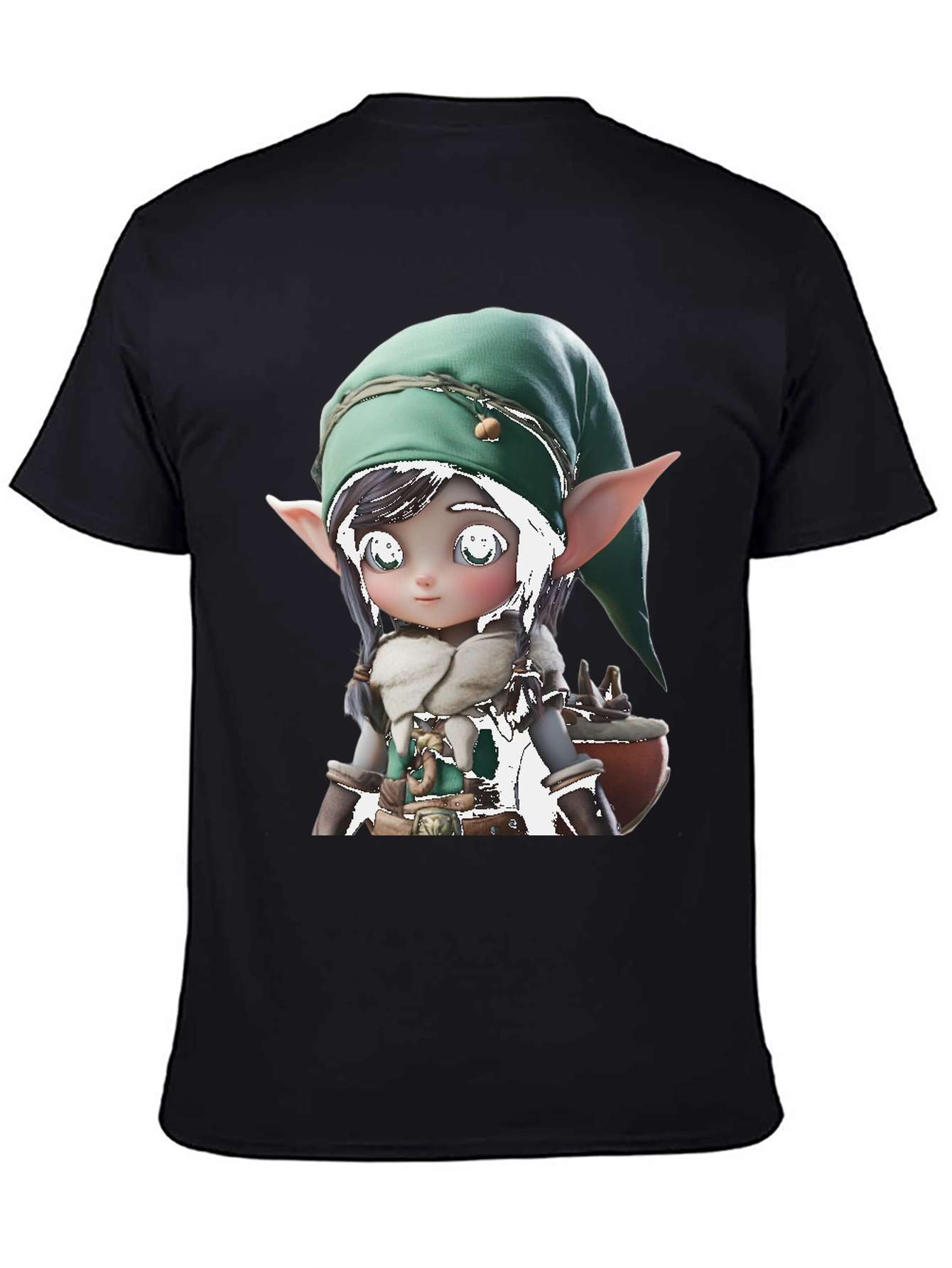 Cute Elf Graphic Tee - Black Cotton Blend