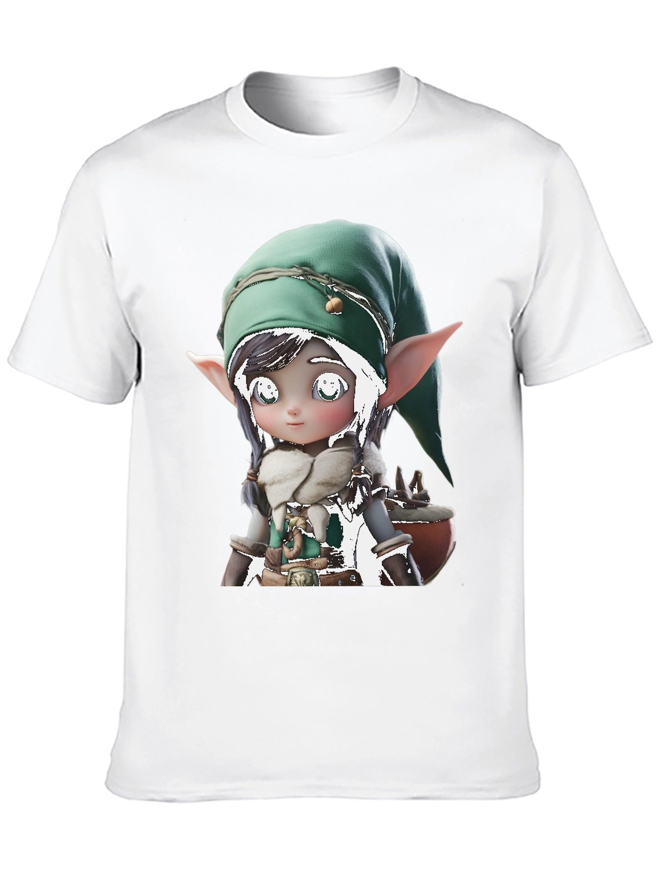 Cute Elf Graphic Tee - Black Cotton Blend