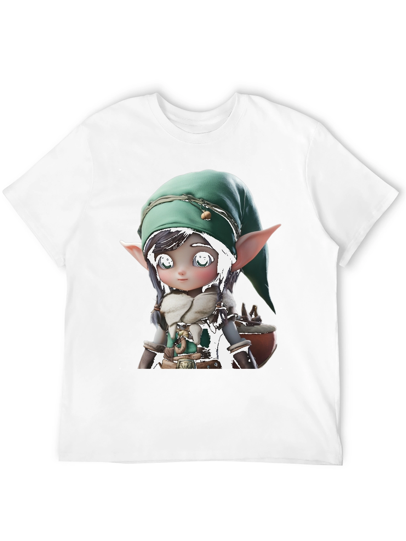 Cute Elf Graphic Tee - Black Cotton Blend