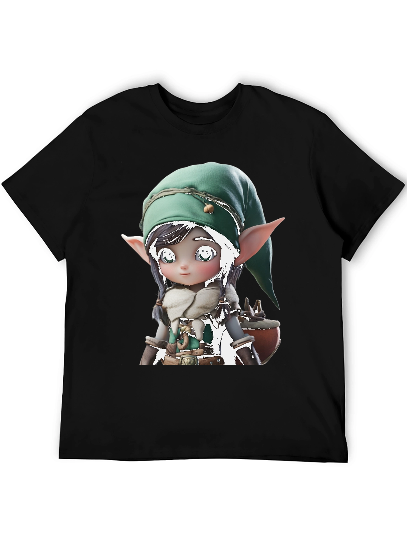 Cute Elf Graphic Tee - Black Cotton Blend