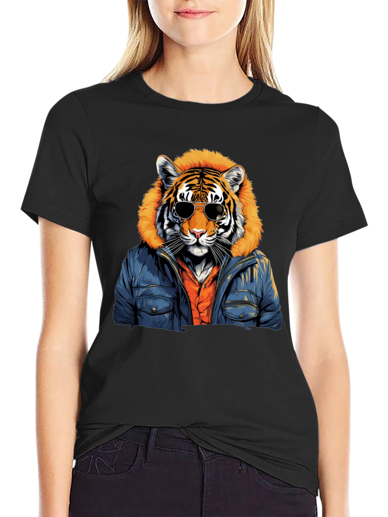 Cool Tiger Graphic Tee - Black Cotton T-Shirt