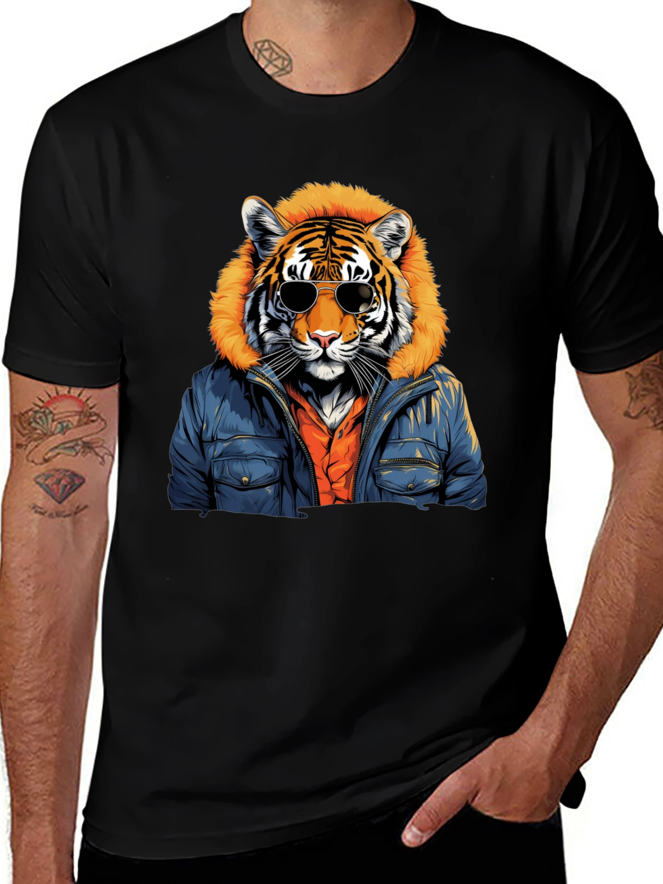 Cool Tiger Graphic Tee - Black Cotton T-Shirt