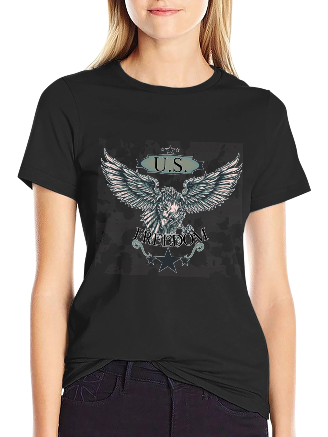U.S. Freedom Eagle Graphic T-Shirt - Black