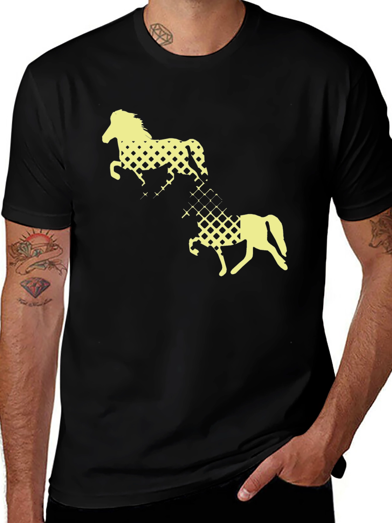 Black T-Shirt with Horse Silhouette Design
