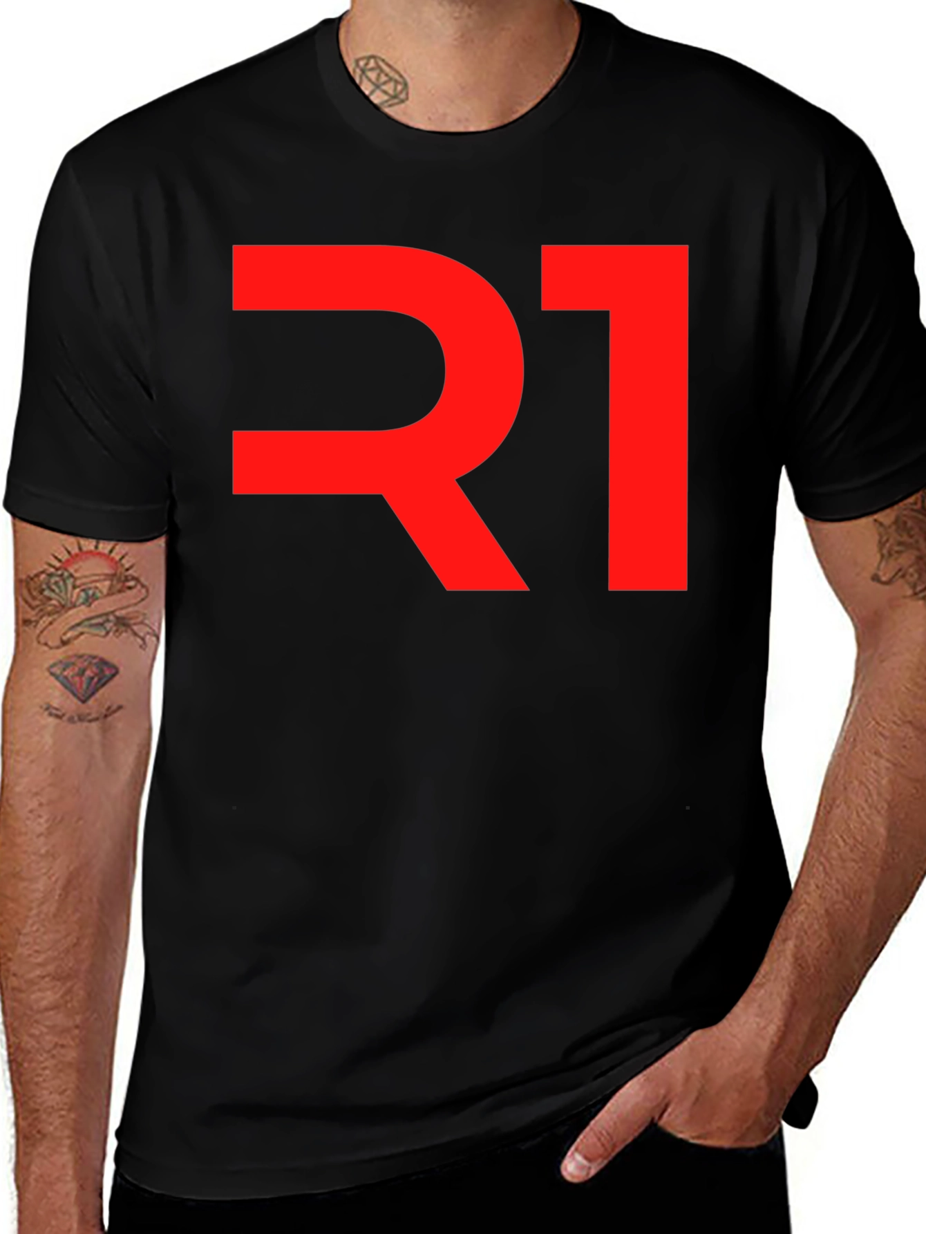 R1 Graphic Tee - Bold Red on Black Cotton