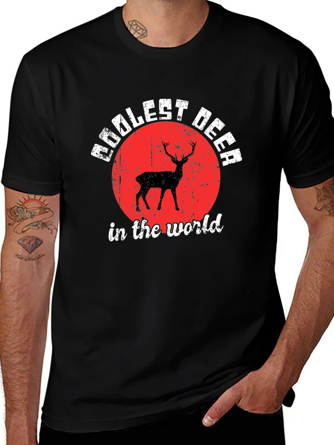 Coolest Deer T-Shirt - Black Crew Neck