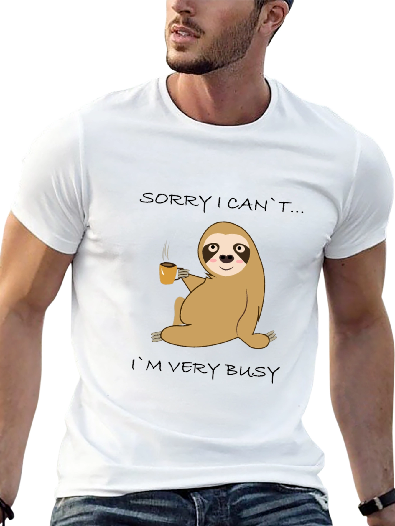 Busy Sloth Coffee T-Shirt - Relaxed & Comfy Style