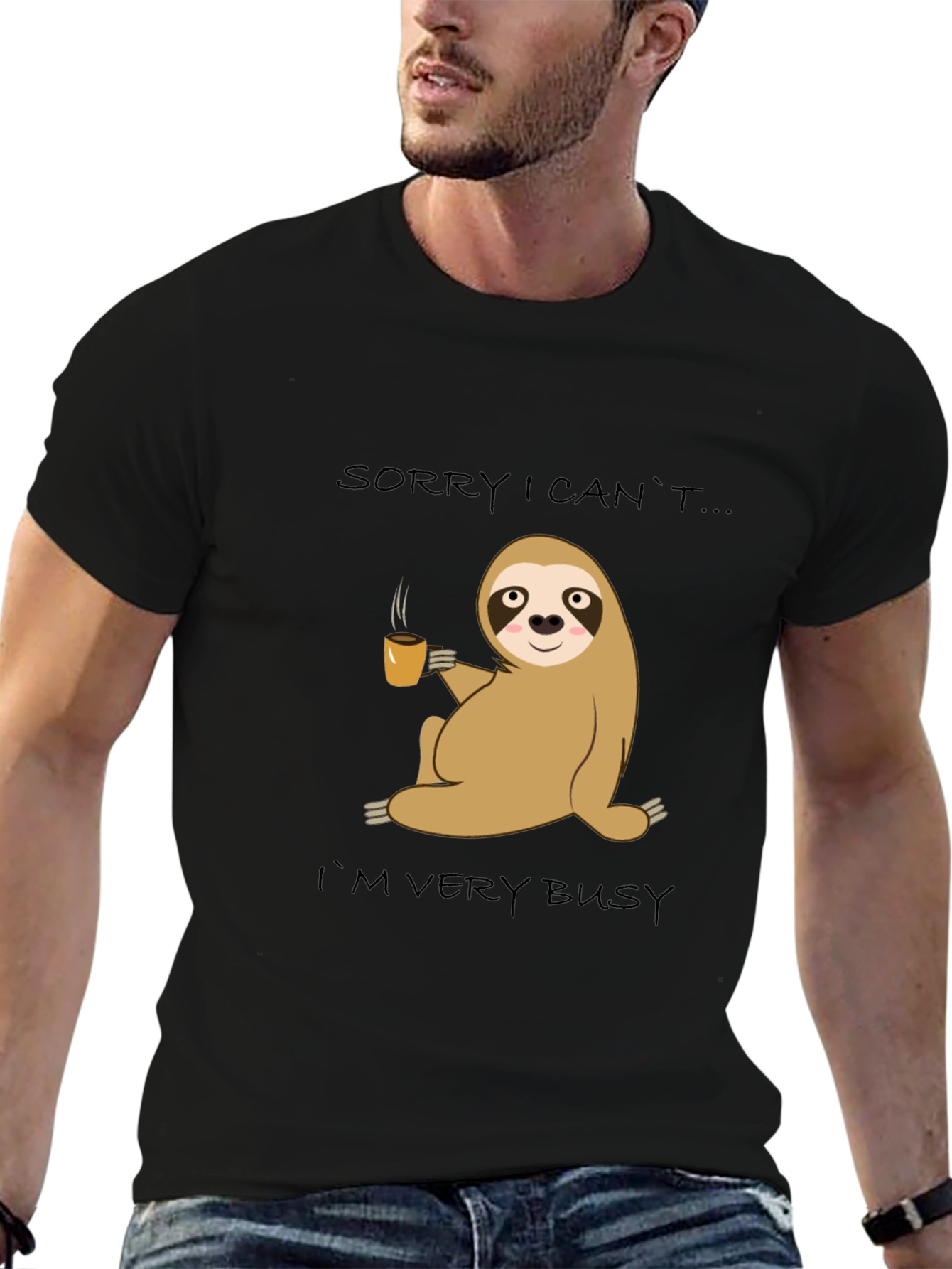 Busy Sloth Coffee T-Shirt - Relaxed & Comfy Style